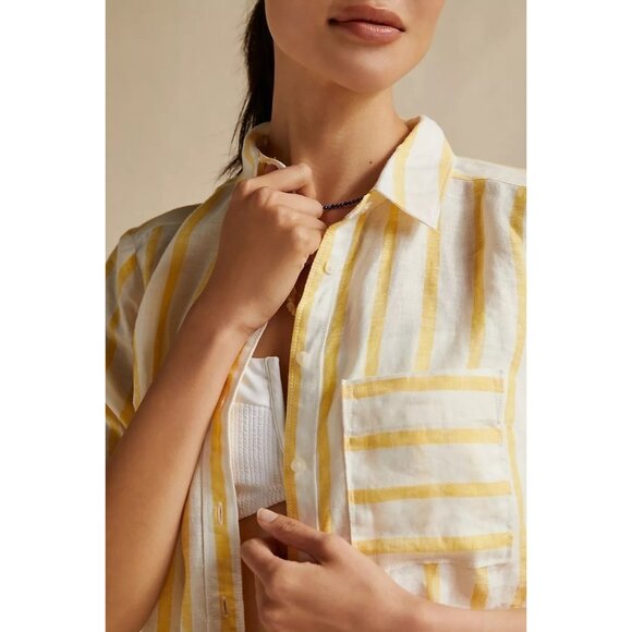 Maeve Striped Button Down Beach Cover-Up Top - Picture 3 of 6